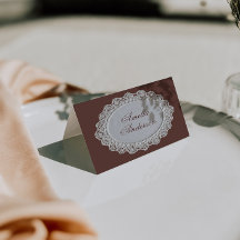 Retro chokladbruna spetsformade platskort för bröl