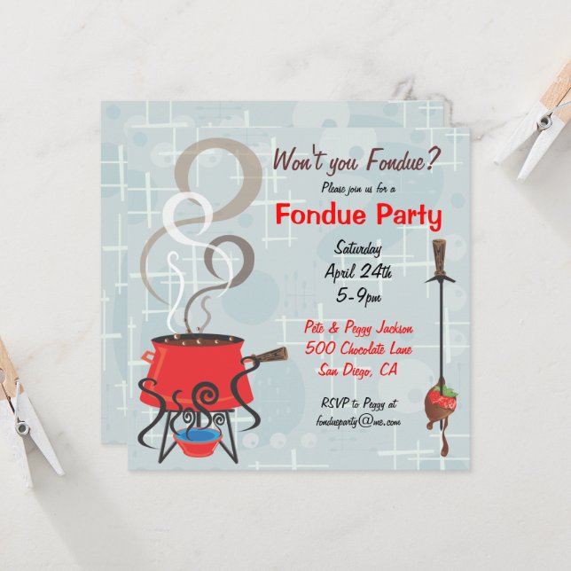 Retro chokladfondue-fest-inbjudan inbjudningar (Fram/Back In Situ)