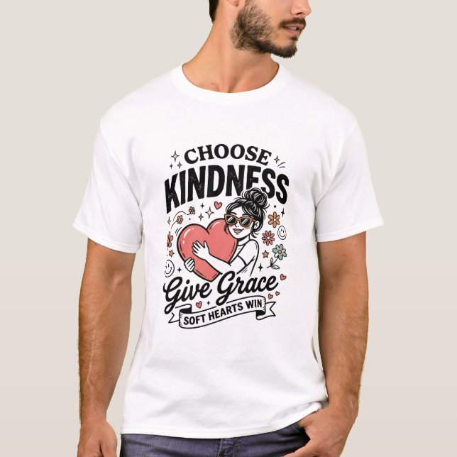 Retro Choose Kindness Give Grace Soft Hearts Win G T Shirt (Framsida)