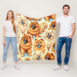 Retro Chow-Chow Seamless Mönster Fleecefilt
