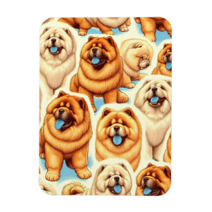 Retro Chow-Chow Seamless Mönster Magnet