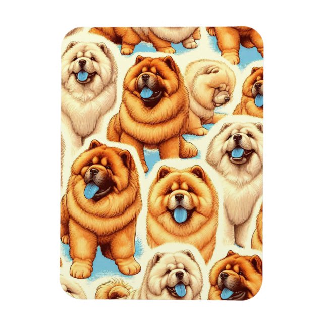 Retro Chow-Chow Seamless Mönster Magnet (Vertikal)
