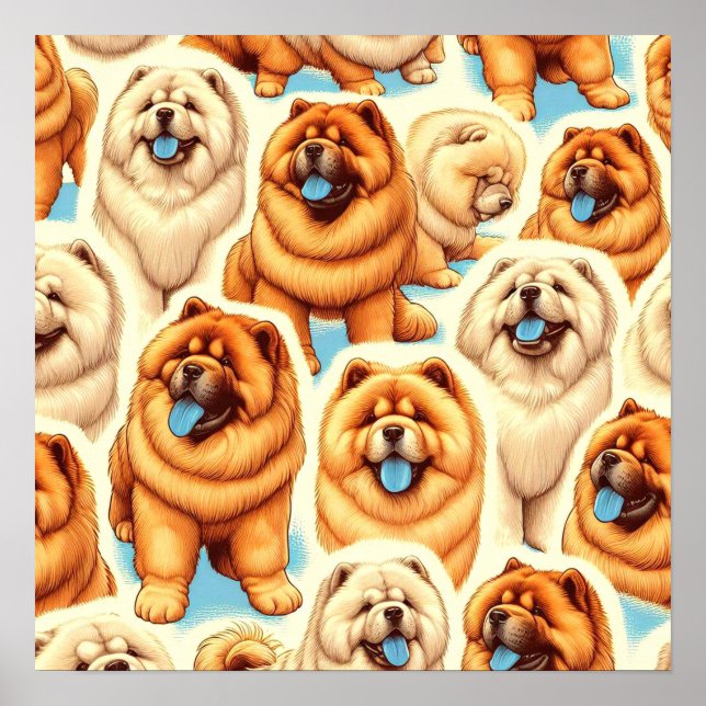 Retro Chow-Chow Seamless Mönster Poster (Framsidan)