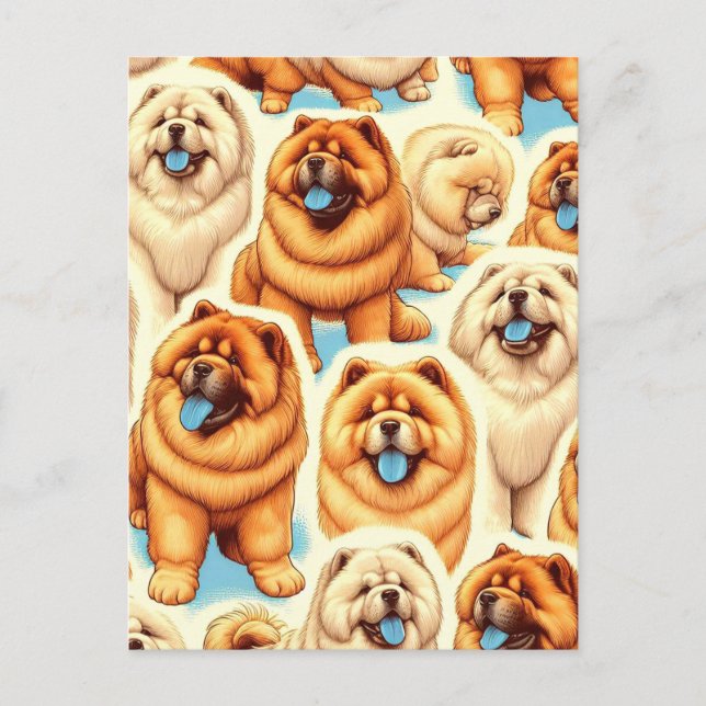 Retro Chow-Chow Seamless Mönster Vykort (Framsida)