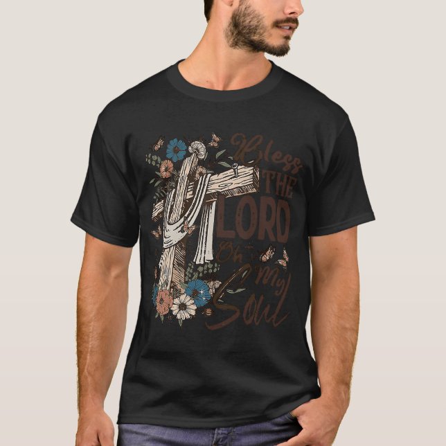 Retro Christian Blommigt Jesus Kor Bless The Lord T Shirt (Framsida)