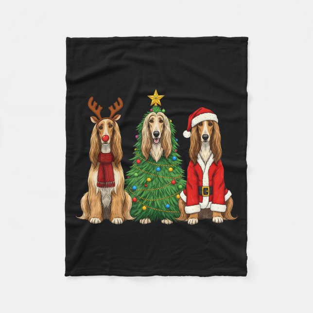 Retro Christmas Afghan Hound Santa Reindeer Dog Lo Fleecefilt (Framsidan)