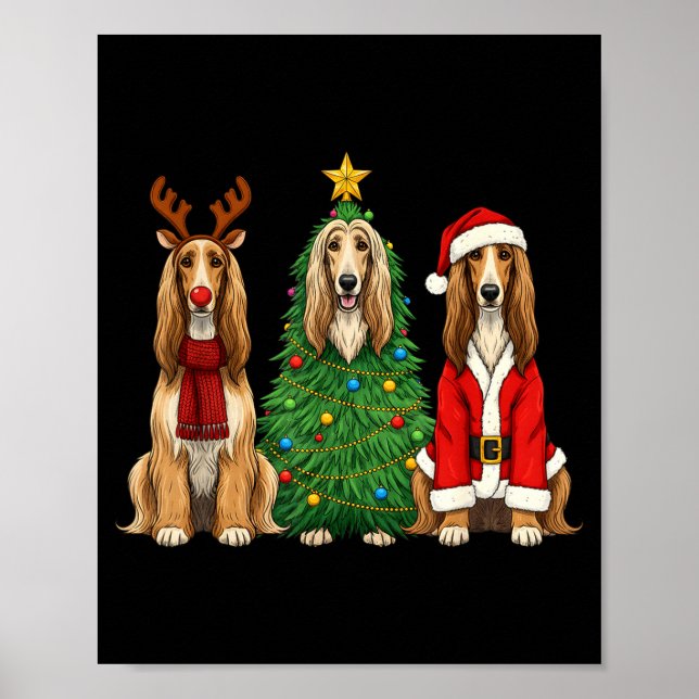 Retro Christmas Afghan Hound Santa Reindeer Dog Lo Poster (Framsidan)