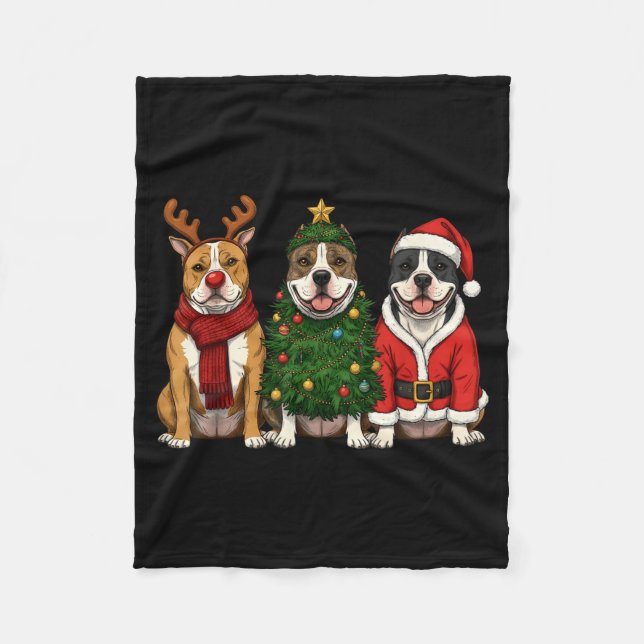 Retro Christmas American Bully Santa Reindeer Dog  Fleecefilt (Framsidan)