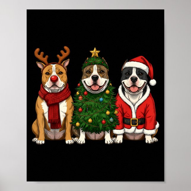 Retro Christmas American Bully Santa Reindeer Dog  Poster (Framsidan)