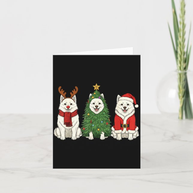 Retro Christmas American Eskimo Dog Santa Reindeer Kort (Framsida)