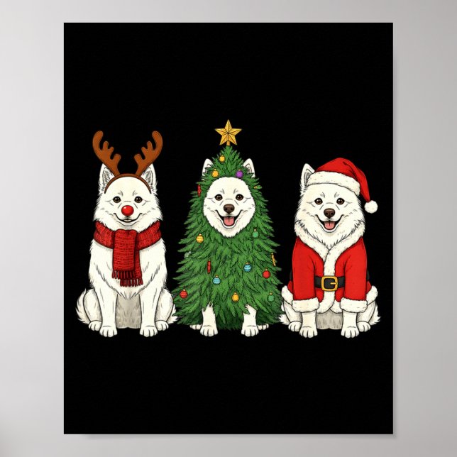 Retro Christmas American Eskimo Dog Santa Reindeer Poster (Framsidan)