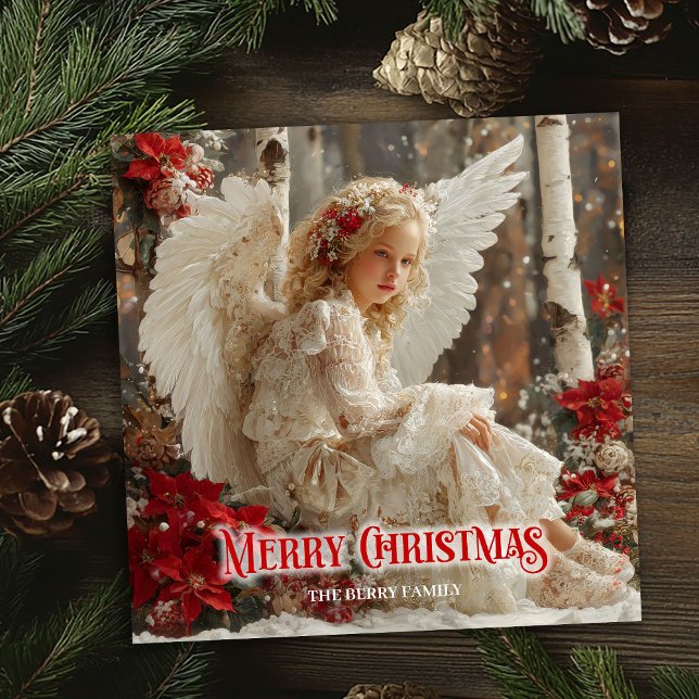 Retro Christmas angel digital winter greeting card Julkort (Retro Christmas angel digital winter greeting card)