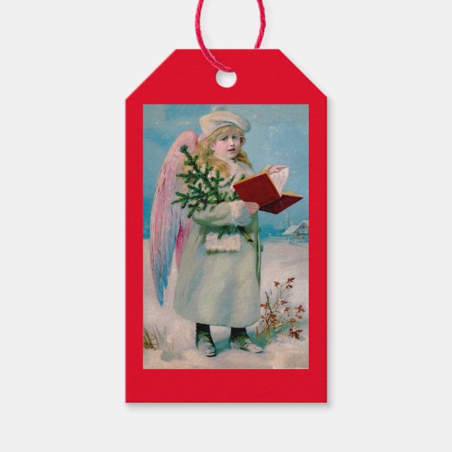 RETRO CHRISTMAS ANGEL IN SNÖ Gift Märkre Presentetikett (Framsidan)