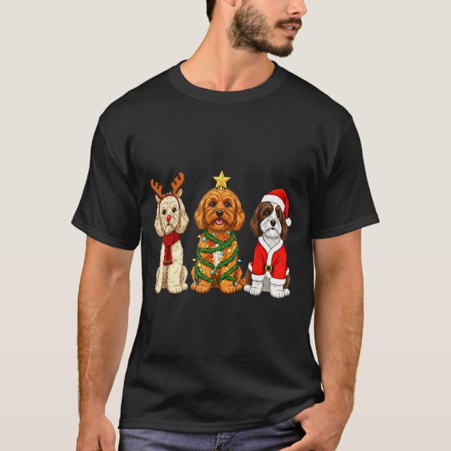 Retro Christmas Ao Santa Reindeer Dog Lover  T Shirt (Framsida)