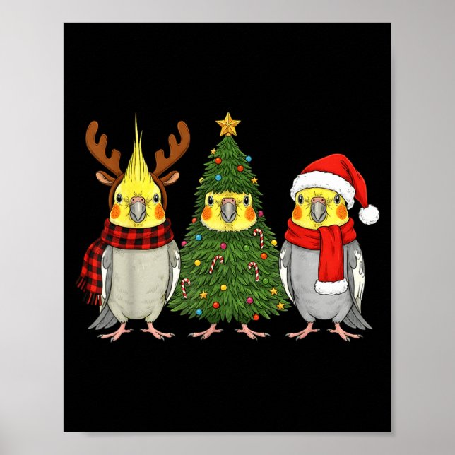 Retro Christmas Atiel Parrot Santa Reindeer  Poster (Framsidan)