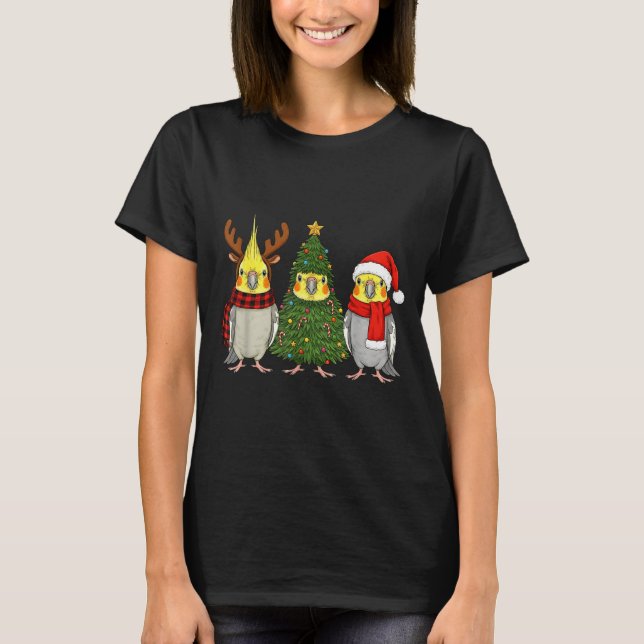 Retro Christmas Atiel Parrot Santa Reindeer  T Shirt (Framsida)