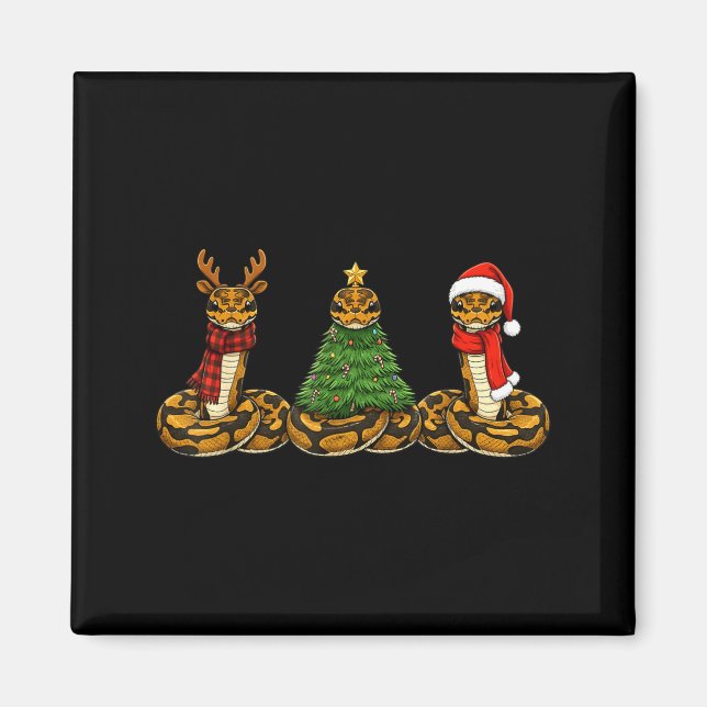 Retro Christmas Ball Python Snake Santa Reindeer  Magnet (Framsidan)