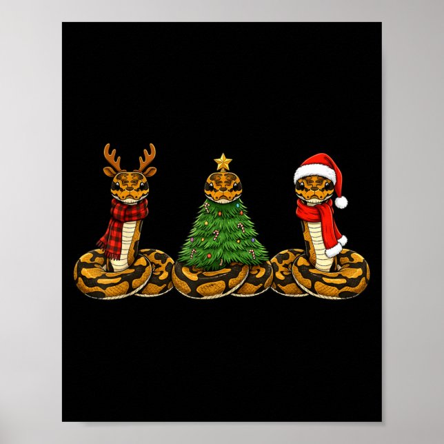 Retro Christmas Ball Python Snake Santa Reindeer  Poster (Framsidan)
