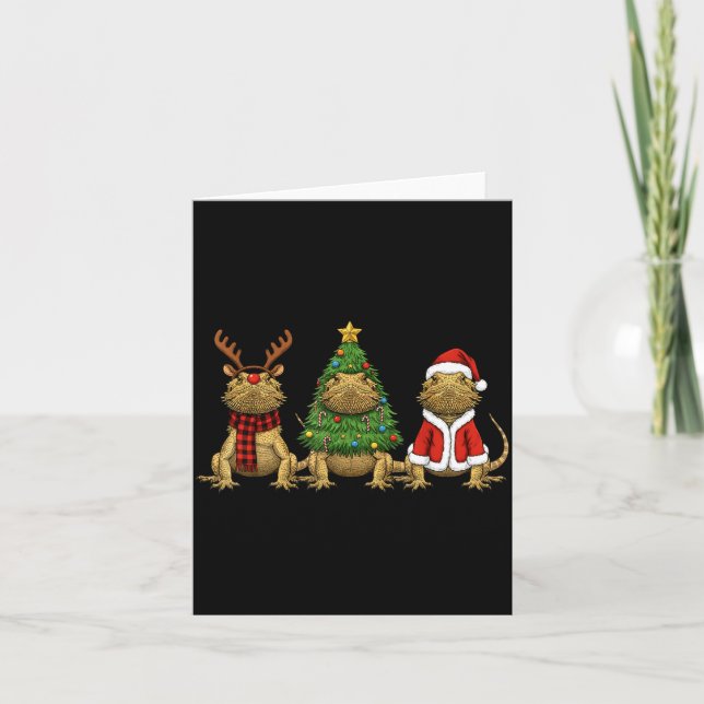 Retro Christmas Bearded Dragon Santa Reindeer  Kort (Framsida)