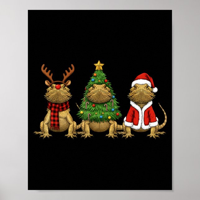 Retro Christmas Bearded Dragon Santa Reindeer  Poster (Framsidan)