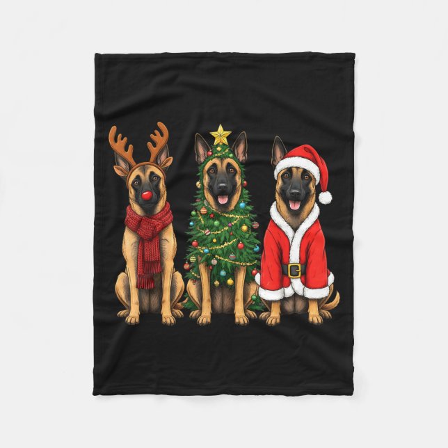 Retro Christmas Belgian Malinois Santa Reindeer Do Fleecefilt (Framsidan)