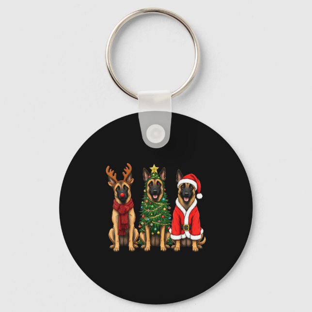 Retro Christmas Belgian Malinois Santa Reindeer Do Nyckelring (Framsida)