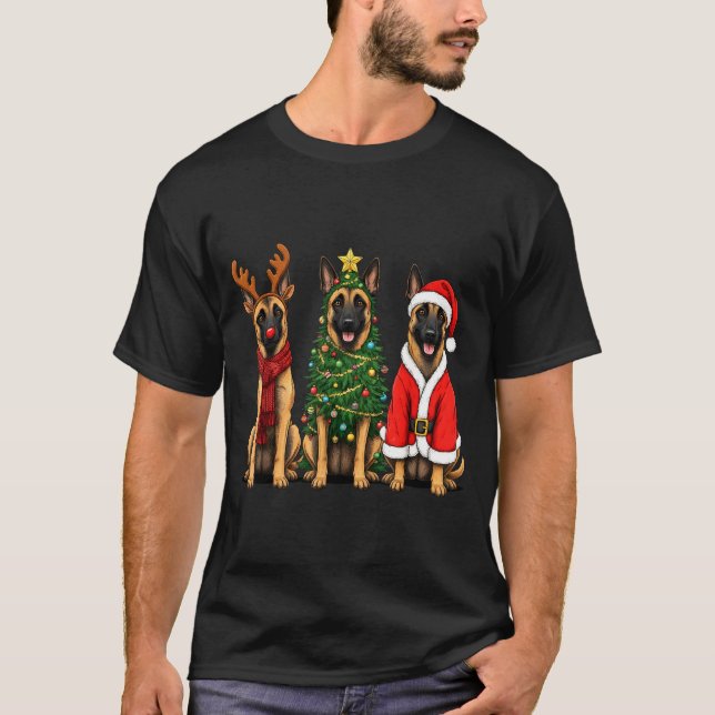 Retro Christmas Belgian Malinois Santa Reindeer Do T Shirt (Framsida)
