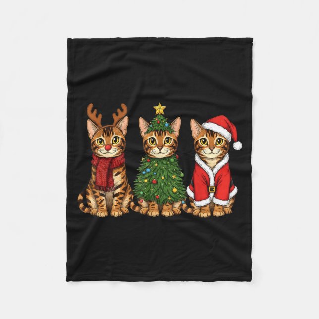 Retro Christmas Bengal Cat Santa Reindeer  Fleecefilt (Framsidan)