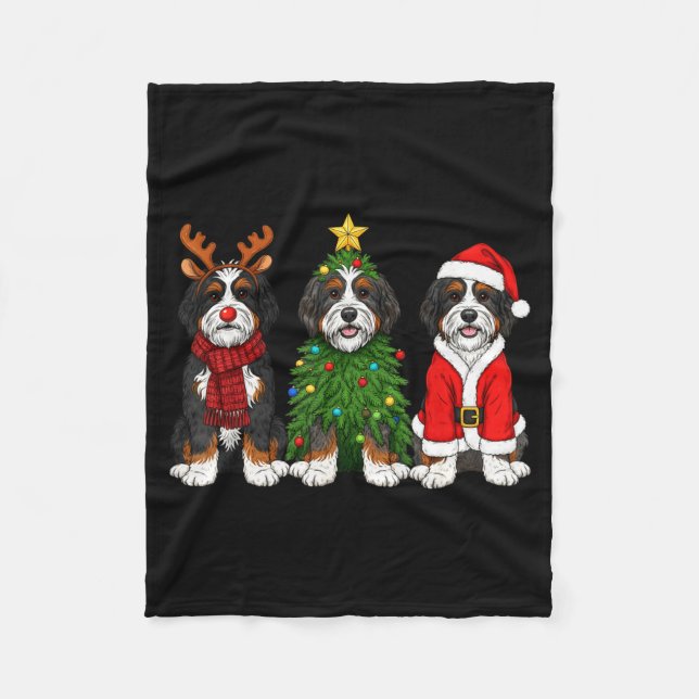 Retro Christmas Bernedoodle Santa Reindeer Dog Lov Fleecefilt (Framsidan)