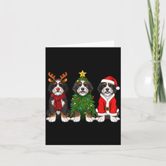 Retro Christmas Bernedoodle Santa Reindeer Dog Lov Kort (Framsida)