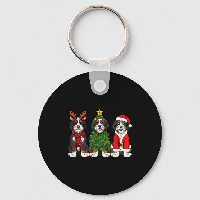Retro Christmas Bernedoodle Santa Reindeer Dog Lov Nyckelring (Framsida)