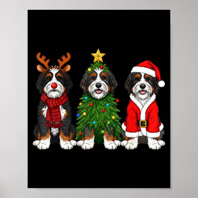 Retro Christmas Bernedoodle Santa Reindeer Dog Lov Poster (Framsidan)
