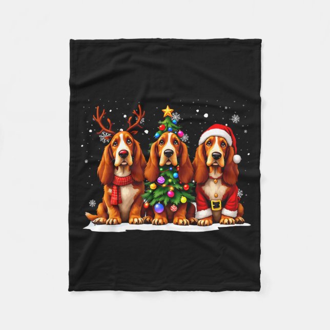Retro Christmas Bet Hound Santa Reindeer Dog Lover Fleecefilt (Framsidan)