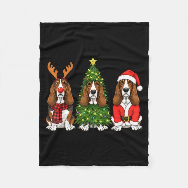 Retro Christmas Bet Hound Santa Reindeer Dog Lover Fleecefilt (Framsidan)