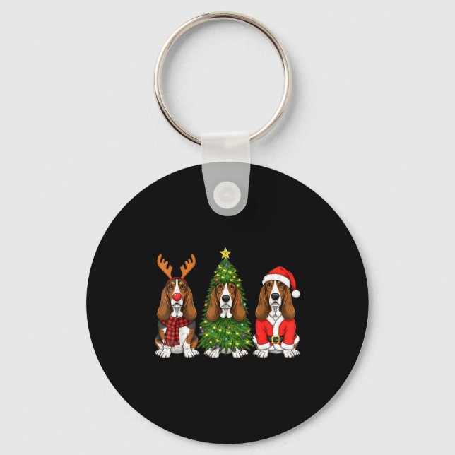 Retro Christmas Bet Hound Santa Reindeer Dog Lover Nyckelring (Framsida)