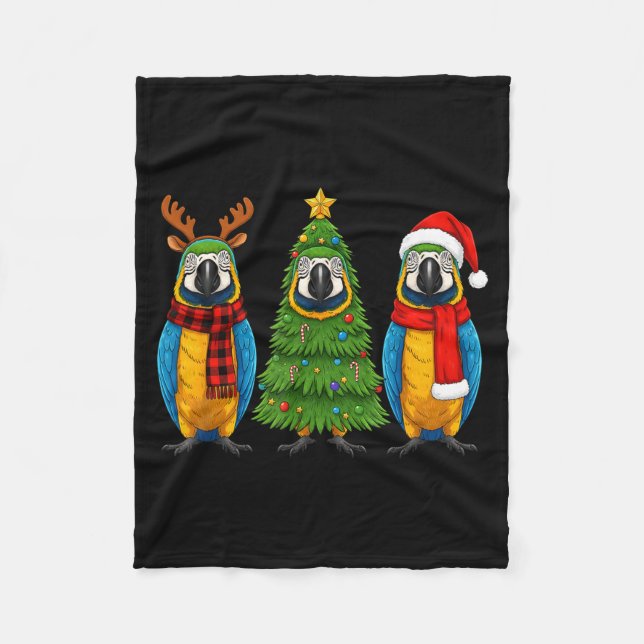 Retro Christmas Blue And Yellow Macaw Parrot Santa Fleecefilt (Framsidan)