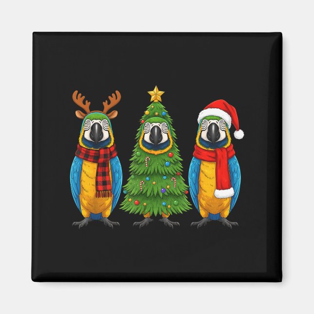 Retro Christmas Blue And Yellow Macaw Parrot Santa Magnet (Framsidan)