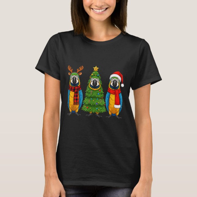 Retro Christmas Blue And Yellow Macaw Parrot Santa T Shirt (Framsida)