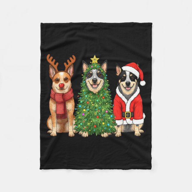 Retro Christmas Blue Heeler Santa Reindeer Dog Lov Fleecefilt (Framsidan)