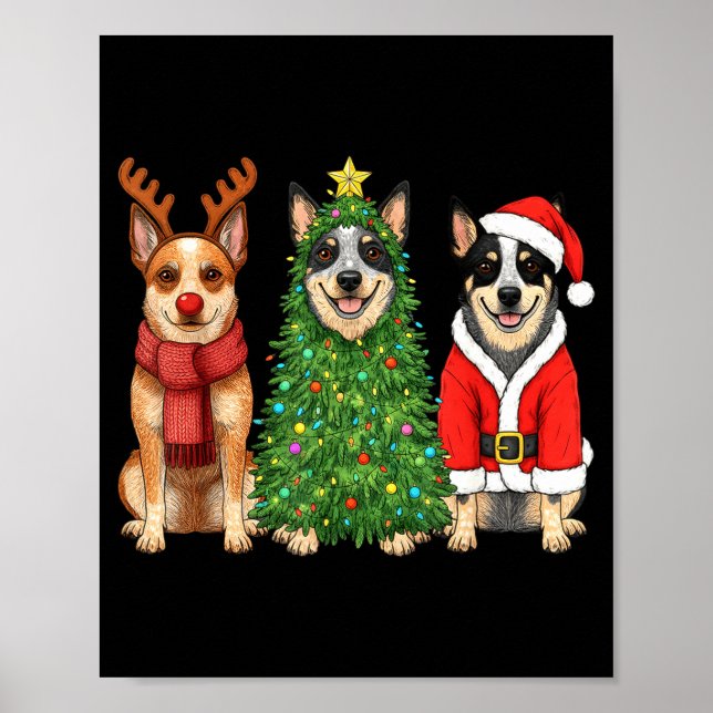 Retro Christmas Blue Heeler Santa Reindeer Dog Lov Poster (Framsidan)
