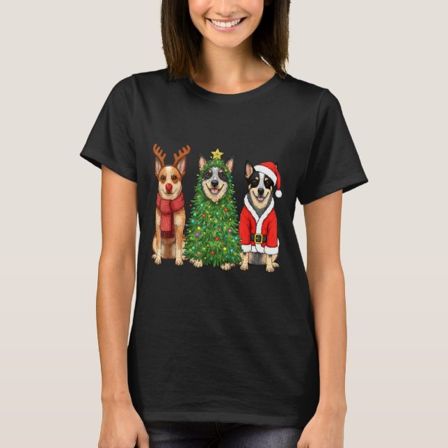 Retro Christmas Blue Heeler Santa Reindeer Dog Lov T Shirt (Framsida)