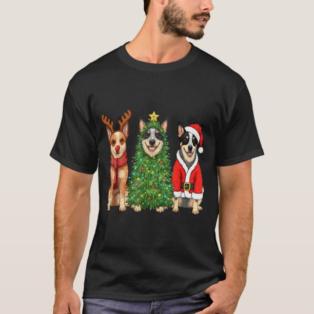 Retro Christmas Blue Heeler Santa Reindeer Dog Lov T Shirt (Framsida)