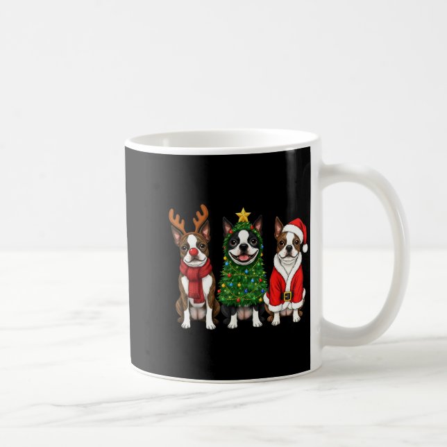 Retro Christmas Boston Terrier Santa Reindeer Dog  Kaffemugg (Höger)