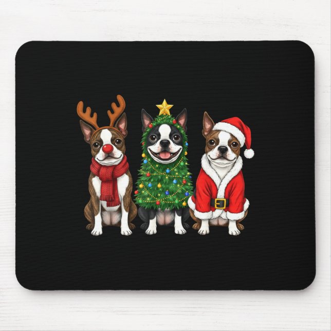 Retro Christmas Boston Terrier Santa Reindeer Dog  Musmatta (Framsidan)