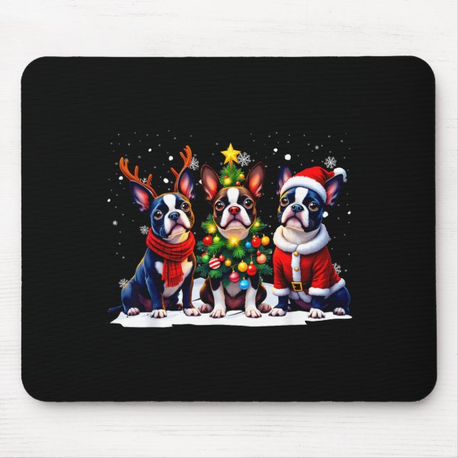 Retro Christmas Boston Terrier Santa Reindeer Dog  Musmatta (Framsidan)