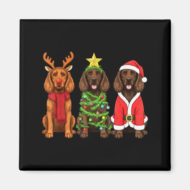 Retro Christmas Boykin Spaniel Santa Reindeer Dog  Magnet (Framsidan)
