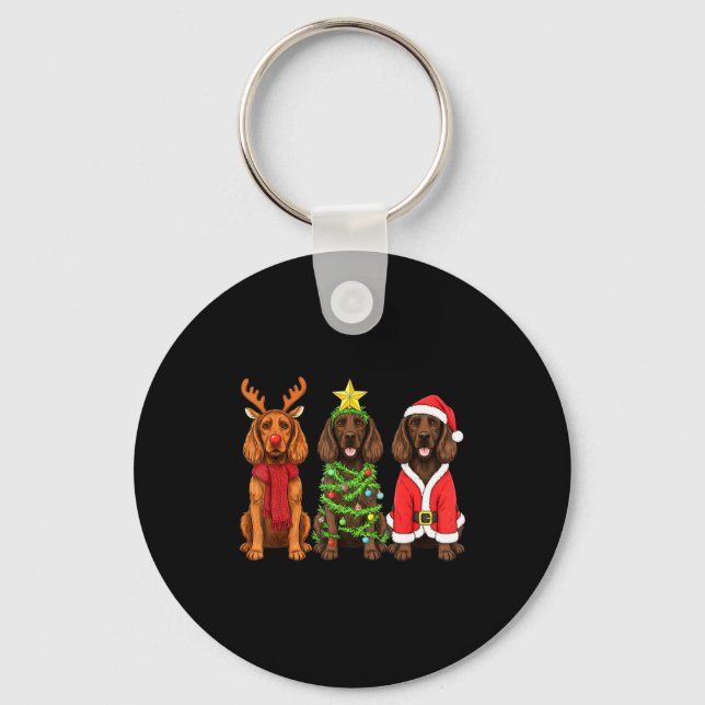 Retro Christmas Boykin Spaniel Santa Reindeer Dog  Nyckelring (Framsida)