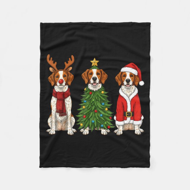 Retro Christmas Brittany Spaniel Santa Reindeer Do Fleecefilt (Framsidan)