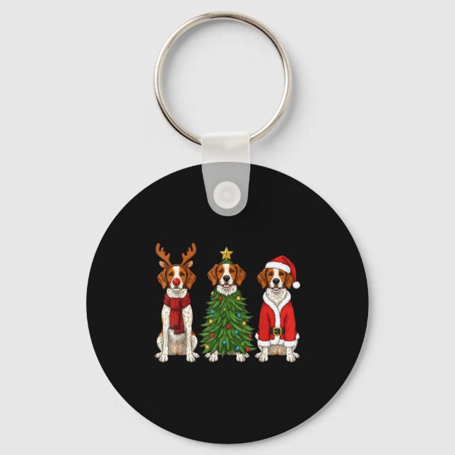 Retro Christmas Brittany Spaniel Santa Reindeer Do Nyckelring (Framsida)