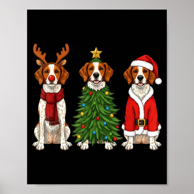 Retro Christmas Brittany Spaniel Santa Reindeer Do Poster (Framsidan)